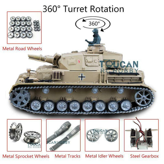 AU STOCK Henglong 1/16 7.0 Customized Panzer IV F RTR RC Tank 3858 Radio Controlled Panzer Military Car Metal Tracks Wheels
