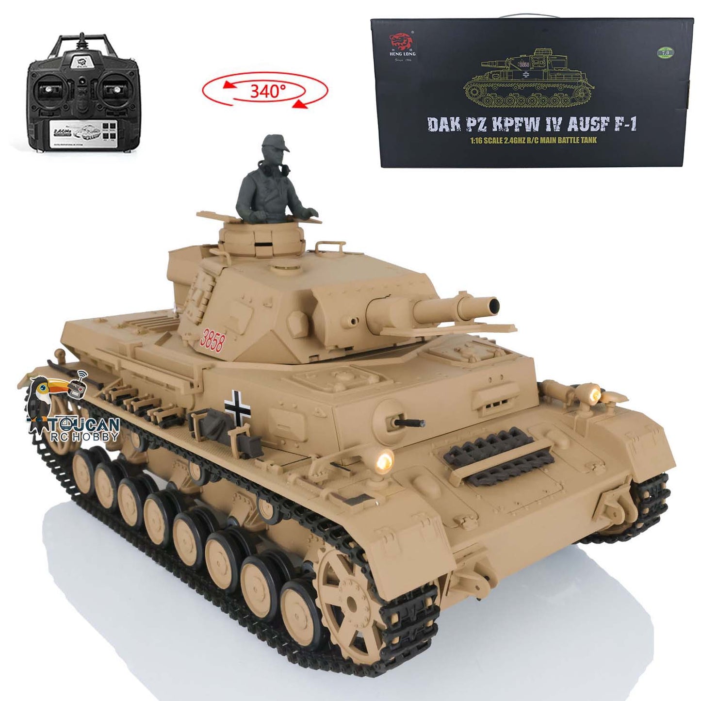 US Stock 2.4G Henglong 1:16 Scale TK7.0 Plastic German Panzer IV F RTR RC Tank Model 3858 Military Model Stimulated Sound Smoke