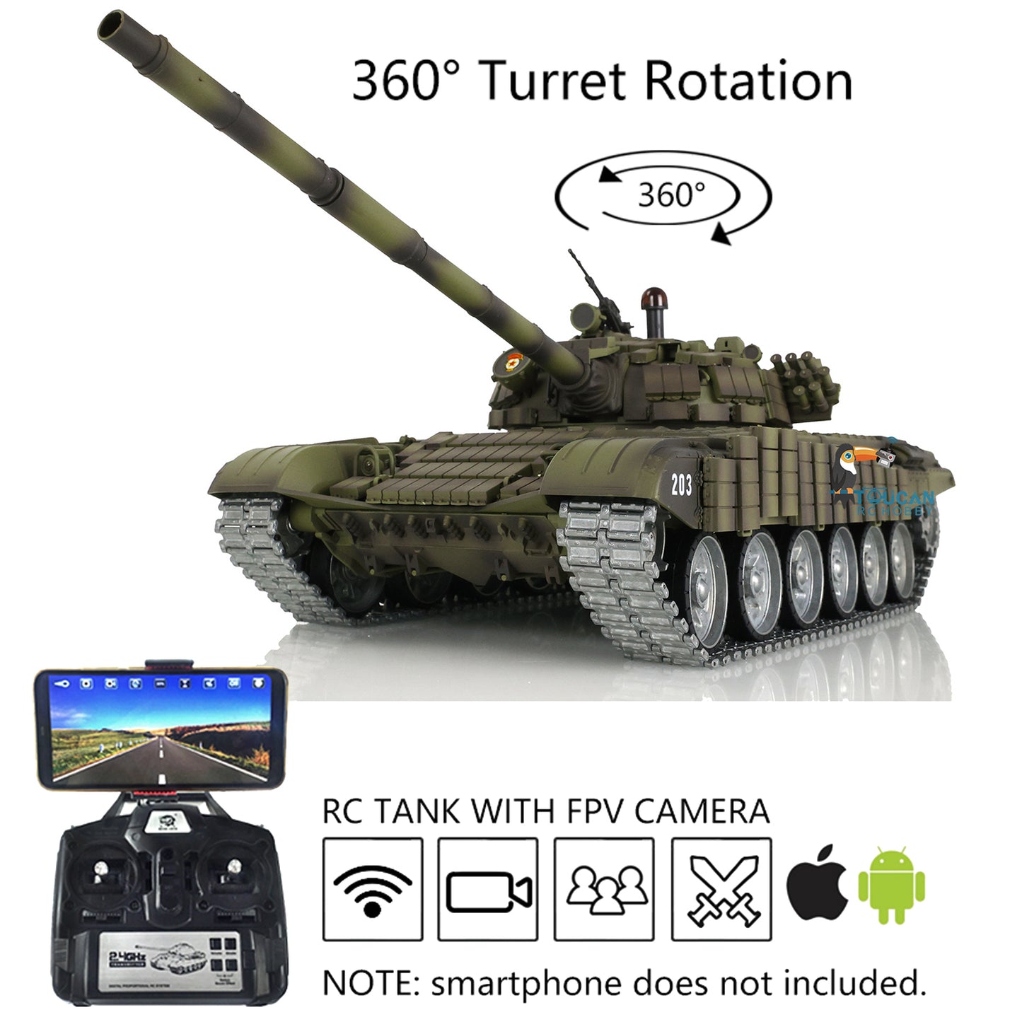 Heng Long TK7.0 RC Battle Tank 1/16 Scale T72 3939 Electric Car FPV System Metal Tracks Wheel Battery BB Pellets Sticker