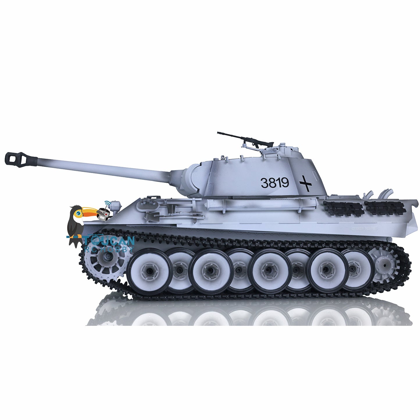 Henglong 1/16 7.0 RC Tank Panther 3819 w/ FPV 360Degrees Rotating Turret Metal Tracks Road Wheels Steel Gearbox Engine Sound Smoking