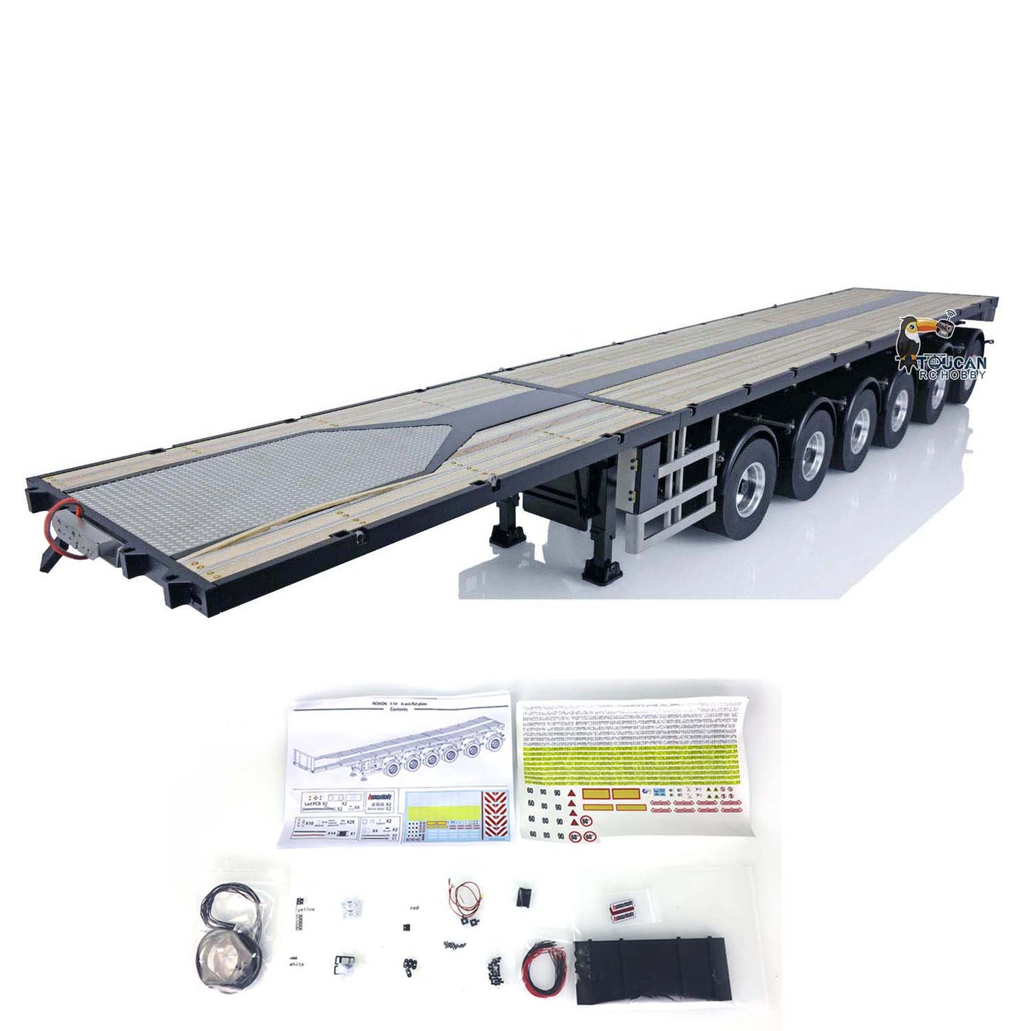 Fury Bear 6 Axles Flat Trailer for 1/14 RC Tractor Truck Radio Controlled DIY Car Hobby Model Assembled & Painted