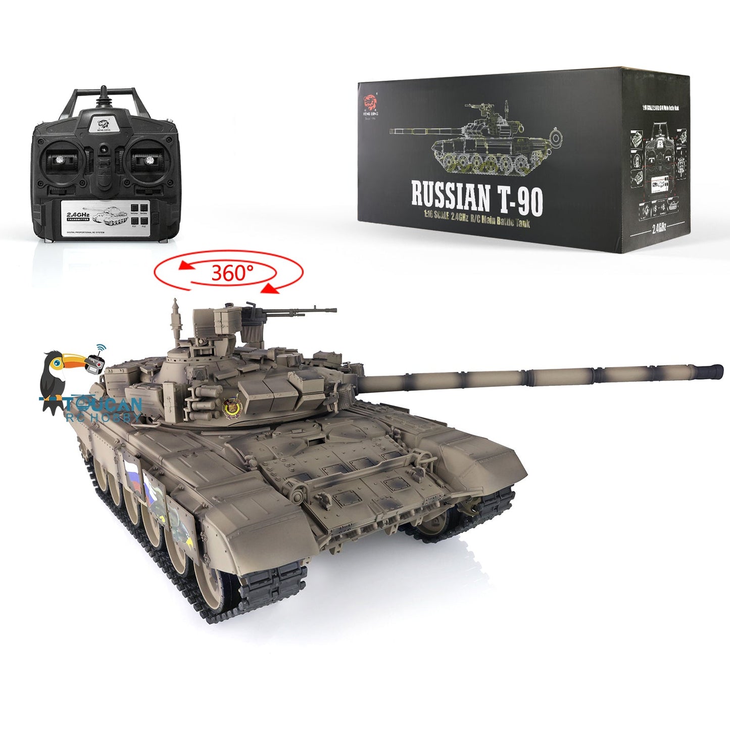 Henglong 2.4Ghz 1/16 7.0 Plastic Russian T90 RTR RC Tank 3938 W/ 360Degrees Turret Radio System BB Shooting Unit IR