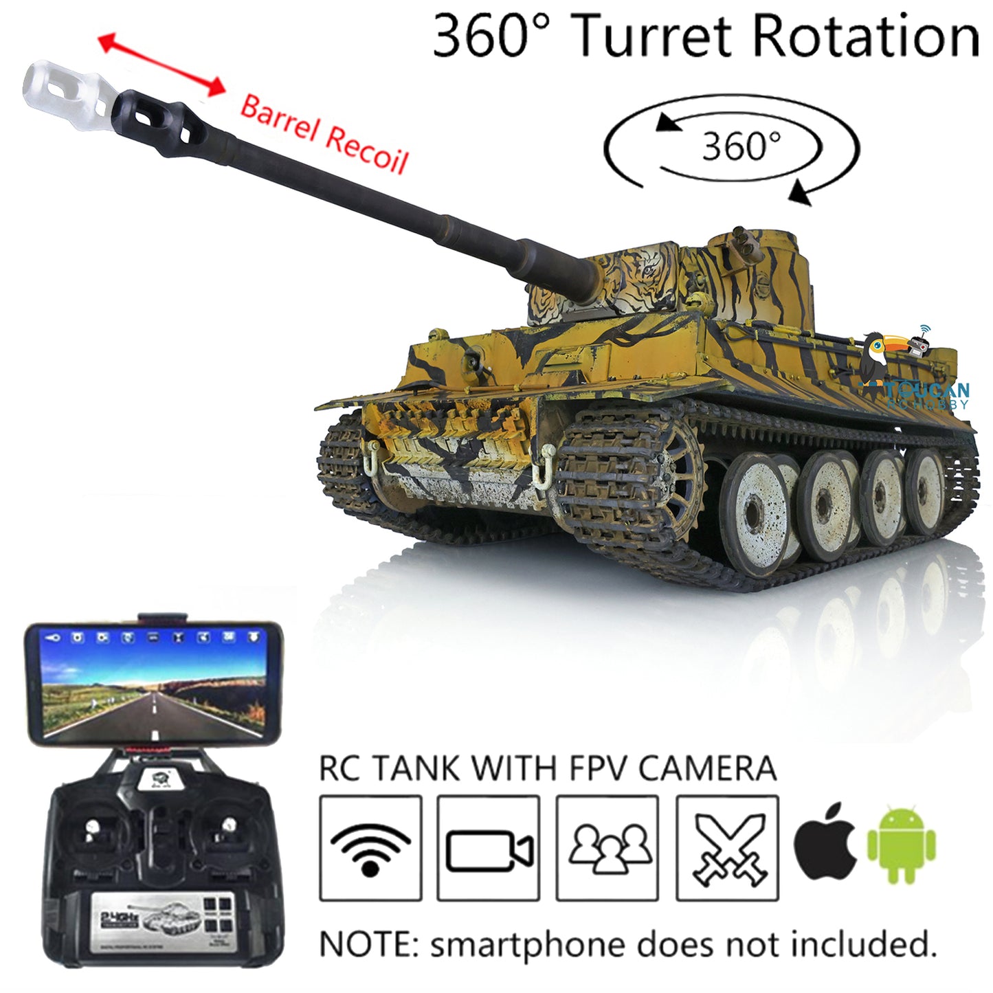 Henglong 1/16 7.0 Tiger I RC Tank 3818 Radio Controlled Model Customized Metal Barrel Gearbox Tracks Sprockets Idlers 360 FPV