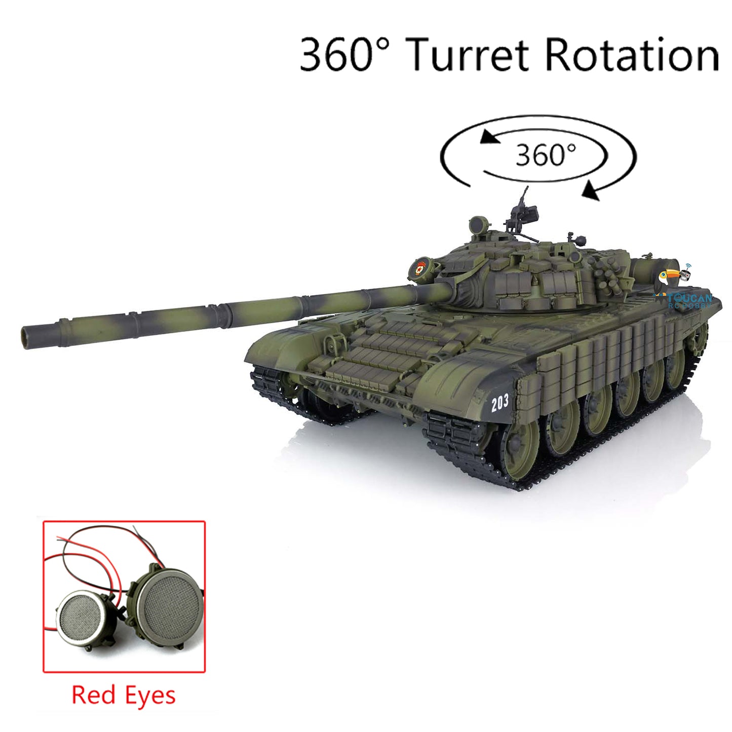 Henglong Military War RC Tank 1:16 TK7.0 Edition Russia T72 3939 360 Turret Installed Red Eyes With New Armor Idlers Sprockets
