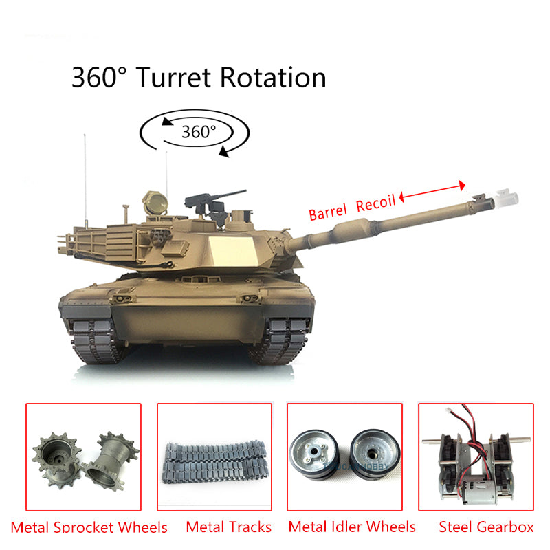 Henglong 7.0 1/16 USA M1A2 Abrams RTR RC Tank 3918 360Degrees Turret Barrel Recoil Model BB Shooting Unit IR Transmitter