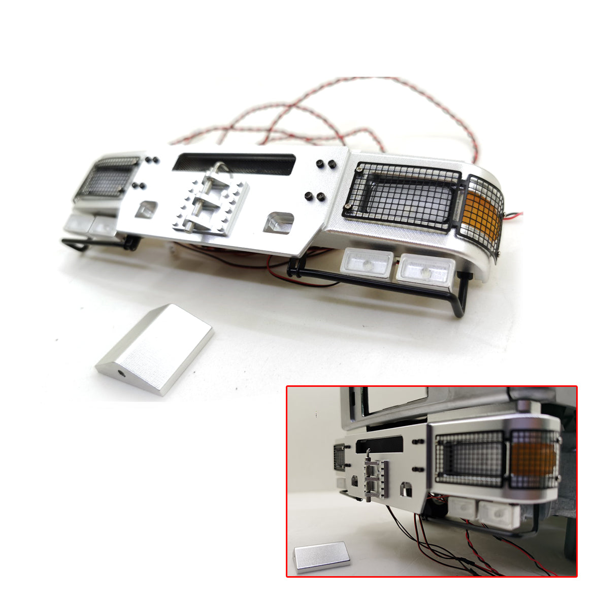 Metal Front Bumper Fender Guard W/ LED Upgrade Spare Part for JXModel F2000 1/14 Radio Control Tractor Truck Car DIY Model