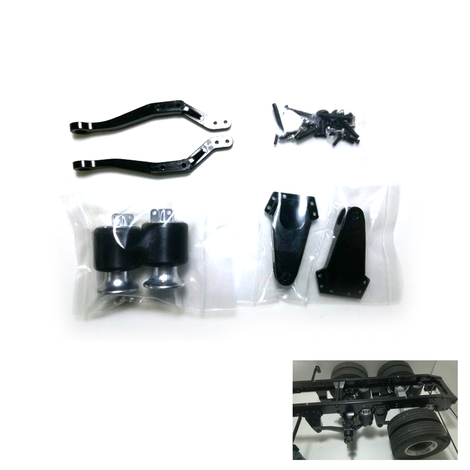 thumbnail image 2 of 1/14 RC Truck Pneumatic Suspension Kit For LESU Tamiya Tractor Trucks – Black Air Suspension Set 2 of 5