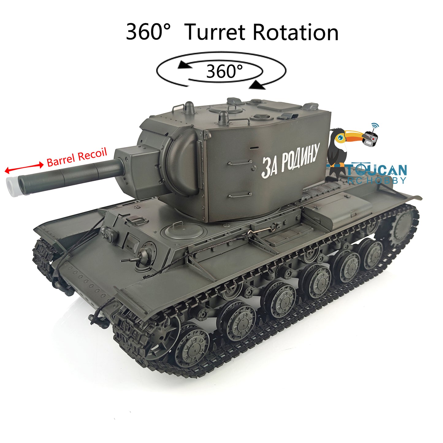 Henglong 7.0 Soviet KV-2 RTR 1/16 RC Heavy Tank Gigant 3949 Model 360Degrees Turret Barrel Recoil Plastic Chassis Hull Sound Smoke