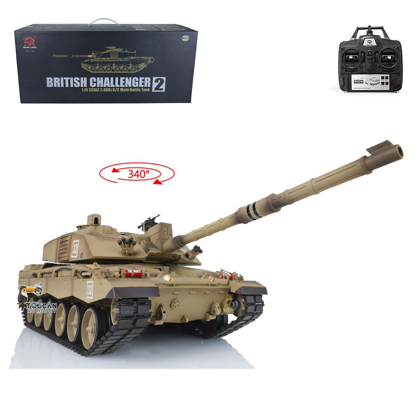 US Stock 2.4G Henglong 1/16 Scale 7.0 Plastic Ver Challenger II RTR RC Tank Radio Control 3908 Yellow Tracked Driving Wheels