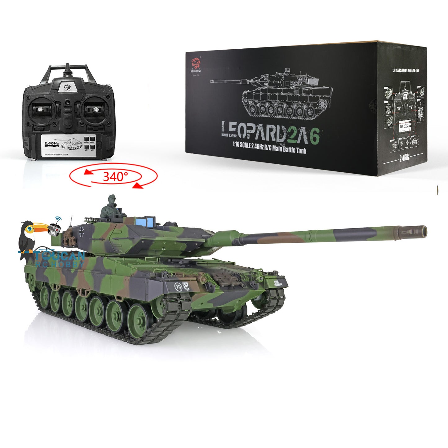 US Stock 2.4Ghz Henglong 1/16 Scale 7.0 Plastic Ver Leopard2A6 RTR RC Tank Model 3889 Infrared Fighting System BB Shooting Gearbox