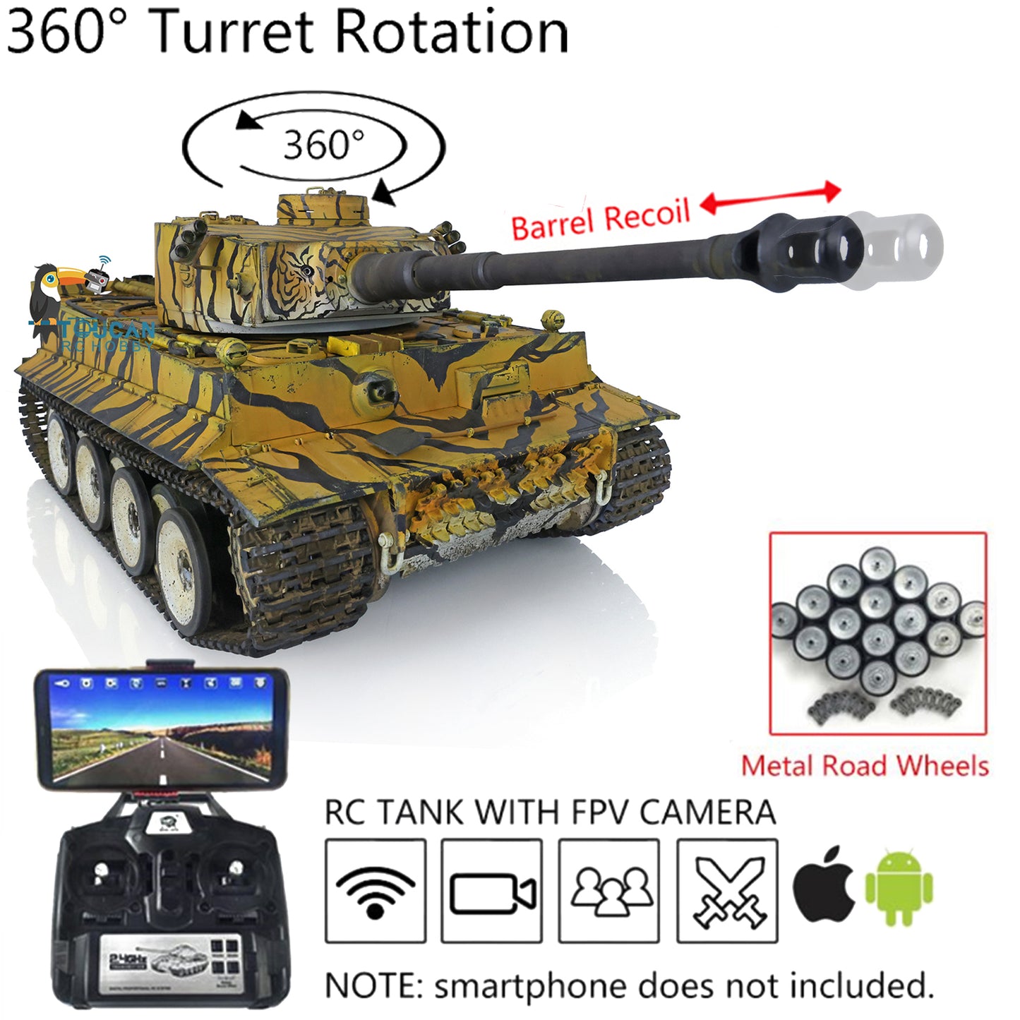 Pre-order Henglong 1/16 TK7.0 German Tiger I RC Main Battle Tank 3818 Remote Control Customized Color Metal Barrel Gearbox Road Wheels FPV