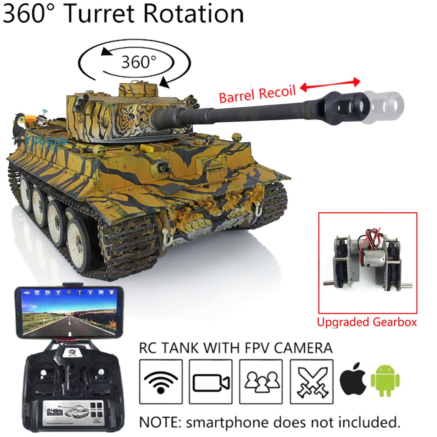 Pre-order Henglong 1/16 7.0 Tiger I RC Tank 3818 Radio Controlled Model Customized Color Hull-Recoil Smoking Metal Barrel Gearbox 360FPV