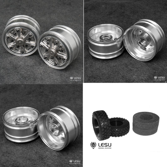 LESU Trailer Metal Unpowered/ Powered Front Wheel Hub A B Rubber Tires Tyres for 1/14 RC DIY Tamiiya Model Tractor Truck Car Parts