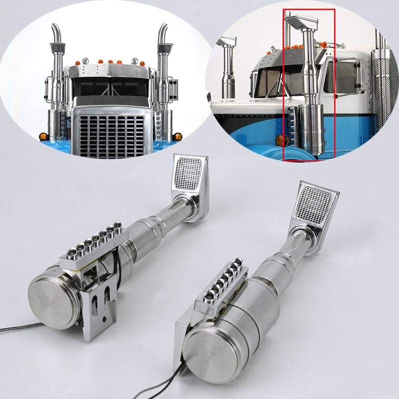 LESU 1/14 Metal Pedal Exhaust Chimney Front Bumper Light Visor Air Filter Battery Compartment Transom for TAMIIYA KING RC Trucks