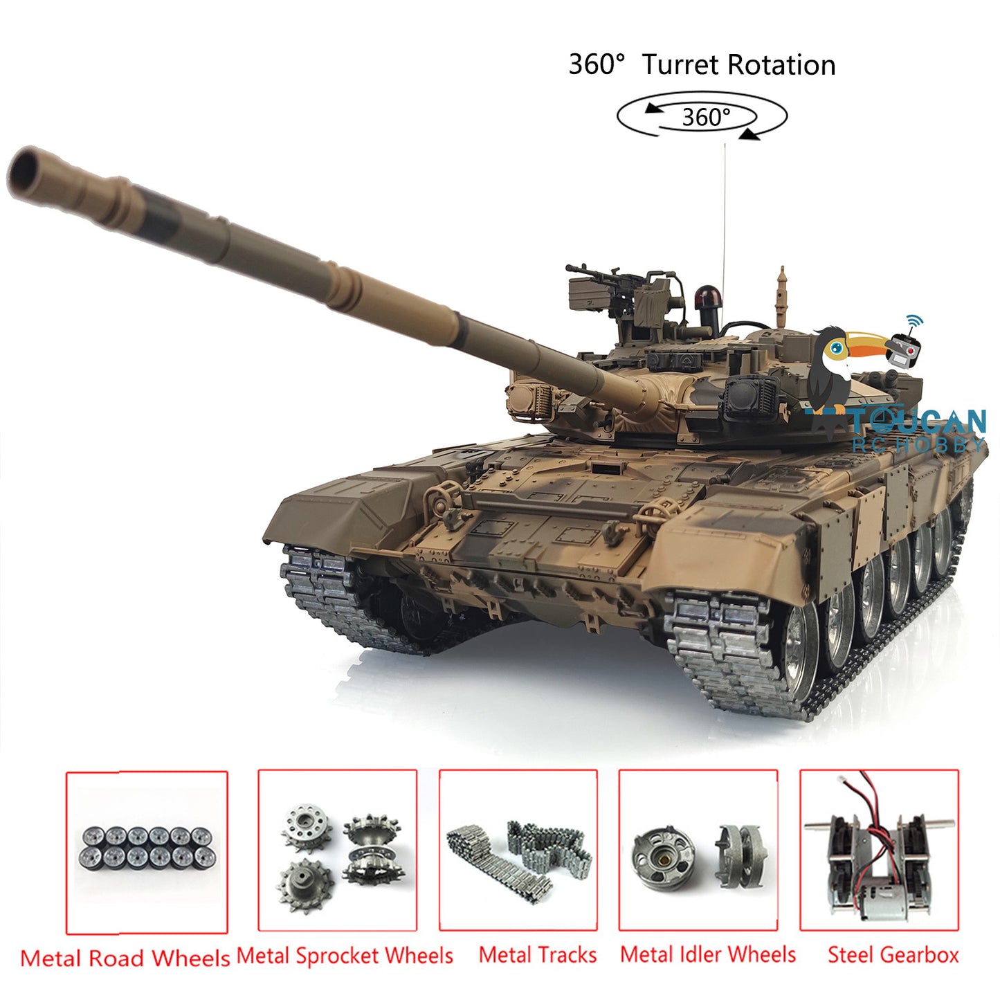 US Stock 1:16 7.0 Henglong RTR Customized Russian T90 RC Tank 3938 W/ Speaker Smoke Unit 360 Degree grees Turret Metal Tracks Wheels