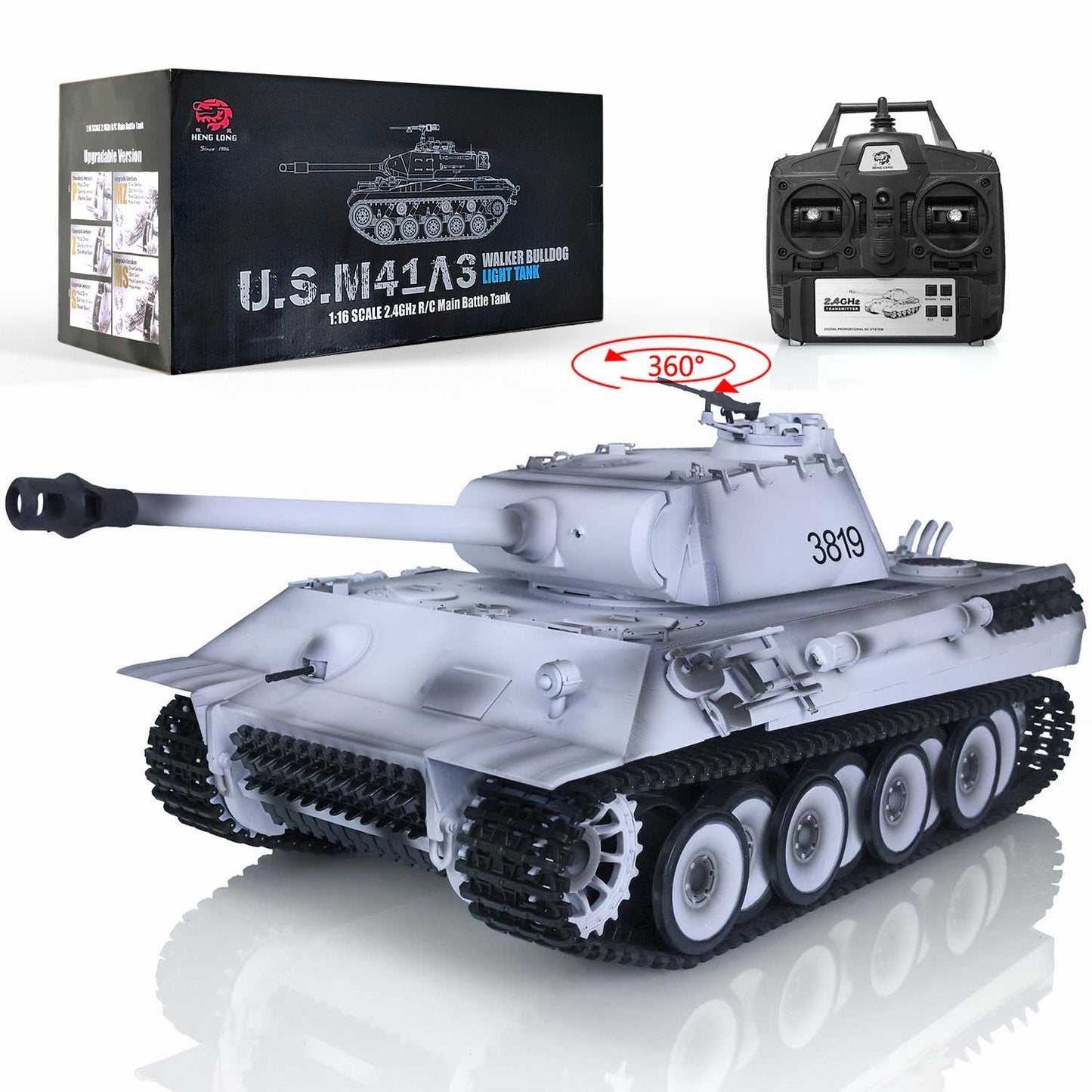 2.4Ghz Henglong 1/16 Scale 7.0 Plastic German Panther RTR RC Tank 3819 w/ 360Degrees Rotating Turret Sound Effect Outdoor Tank for Boys