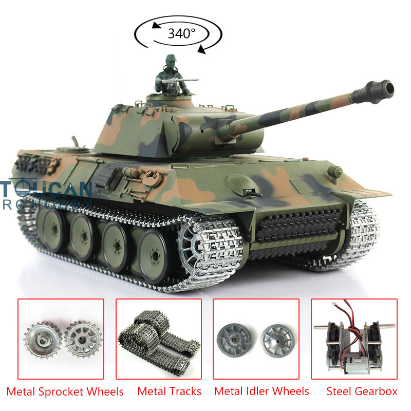 Henglong 1/16 7.0 Upgraded RC Tank German Panther RTR Remote Control Tank 3819 w/ Metal Idler Sproket Wheels Tracks Steel Gearbox