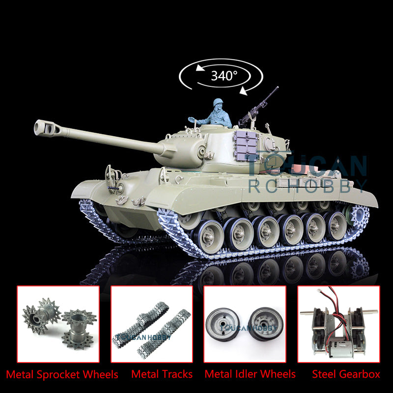 2.4Ghz Henglong 1/16 7.0 Upgraded M26 Pershing RC Tank 3838 w/ Metal Tracks Sproket Wheels Engine Sound Steel Gearbox Smoking