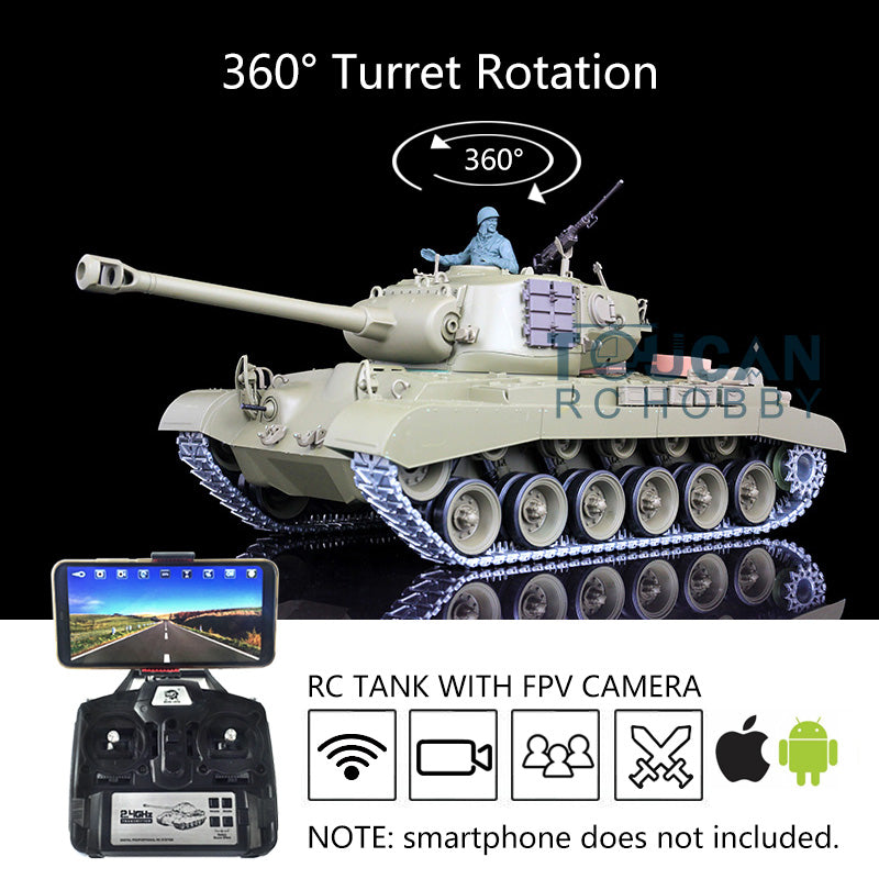 1/16 Scale Henglong Upgraded RC Tank 3838 USA M26 Pershing w/ FPV 360Degrees Rotating Turret Sound Effect Metal Tracks Sproket Wheels