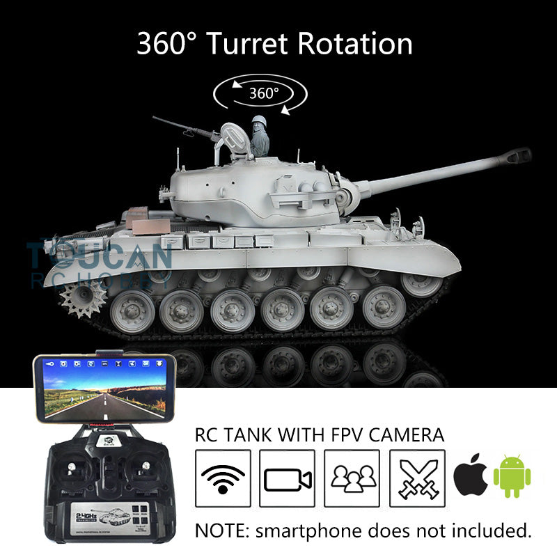 Henglong 1/16 Radio Control Tank 3838 USA M26 Pershing w/ FPV 360Degrees Rotating Turret Engine Sound Metal Road Wheels on RC Tank