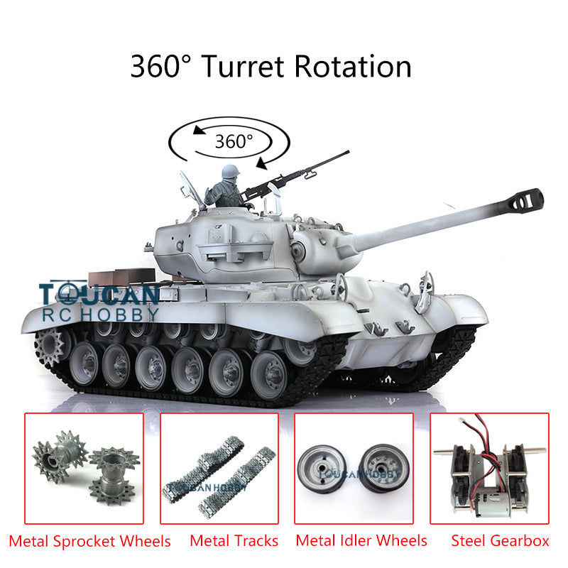 2.4G Henglong 1/16 7.0 Upgraded M26 Pershing RC Tank 3838 w/ 360Degrees Rotating Turret Metal Tracks Sproket Wheels Engine Sound