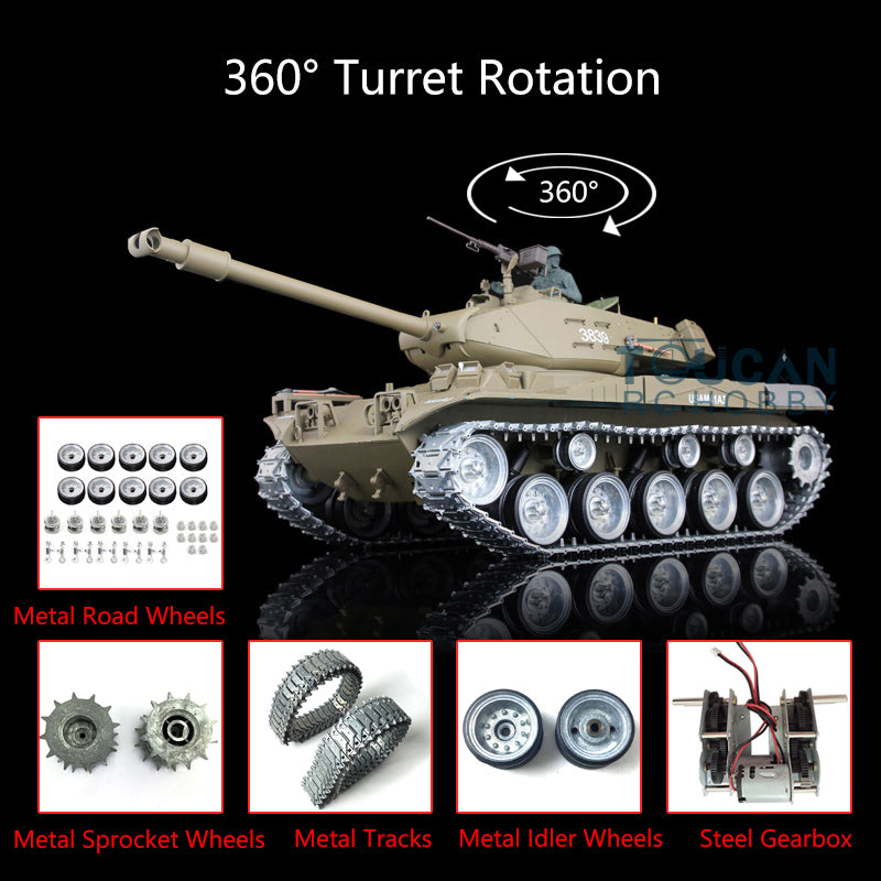 Henglong 1/16 7.0 Customized RC Tank USA Walker Bulldog 3839 W/ 360Degrees Rotating Turret Metal Idler Sproket Road Wheels FPV Smoking