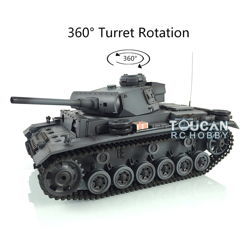 Henglong 1/16 Radio Control Tank Plastic Panzer III L 7.0 Tank 3848 RC Tank w/ 360Degrees Rotating Turret Gearbox Smoking Engine Sound