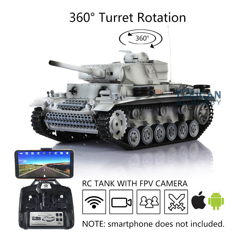 Henglong 1/16 RC Tank Upgraded German Tank 3848 7.0 Panzer III L Radio Control Tank w/ 360Degrees Rotating Turret FPV 2 Sounds