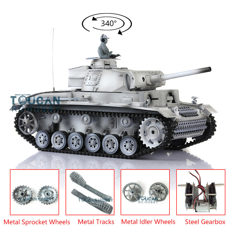 Henglong Upgraded German Tank 3848 RC Tank Panzer III L 7.0 1/16 W/ Metal Sprockets Idlers 2 Sounds for Radio Control Tank