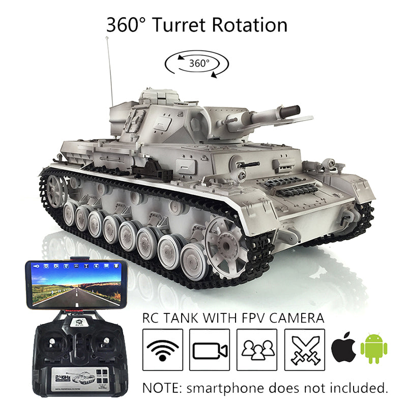 Henglong 1/16 RC Tank 3858 Upgraded Panzer IV F 7.0 RTR Radio Control Tank W/ 360Degrees Rotating Turret FPV Camera Metal Tracks Idler