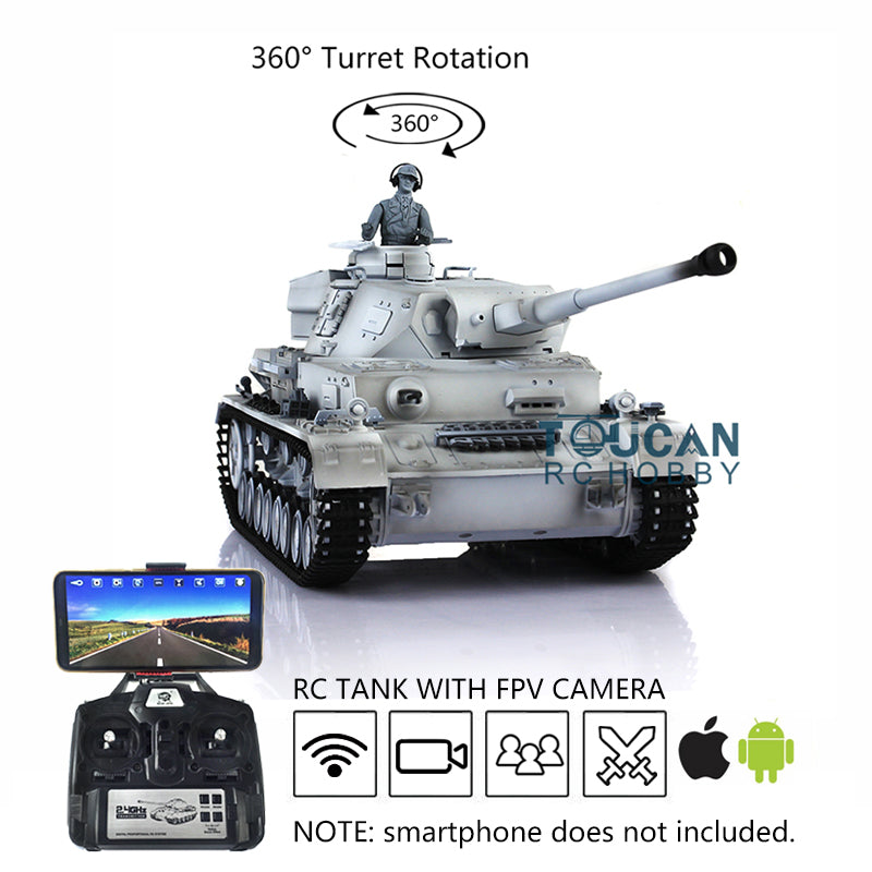 Henglong 1/16 7.0 Upgraded Panzer IV F2 Radio Control Tank 3859 w/ FPV 360Degrees Rotating Turret Metal Idler Sproket Wheel Engine Sound