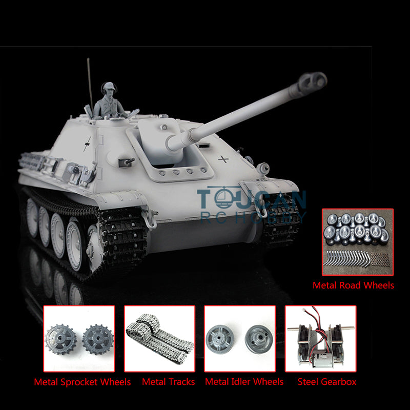 Henglong 1/16 7.0 Customized Radio Control Tank 3869 Jadpanther RTR RC Tank w/ Metal Road Wheel Tracks Idler Sproket Wheel Smoking