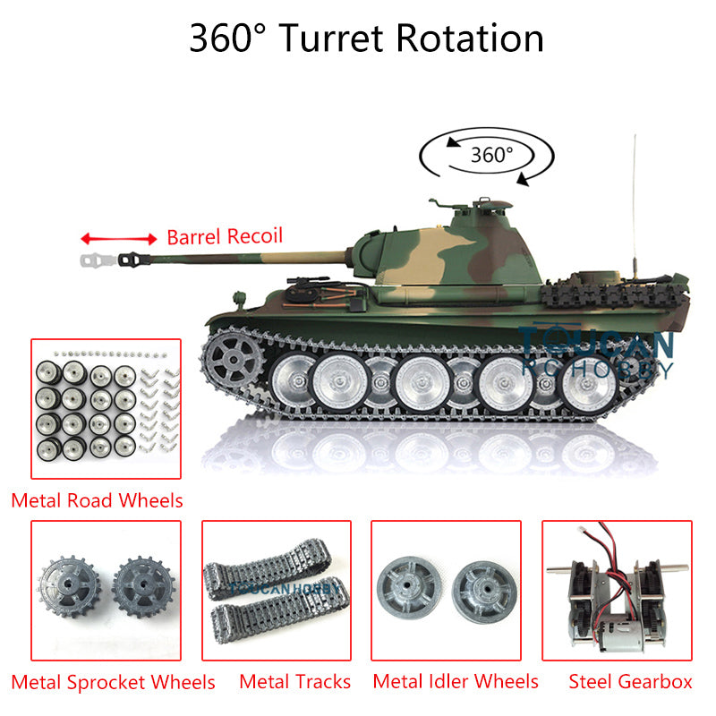 Pre-order US Stock Heng Long 1/16 7.0 Customized German Panther G RTR RC Tank 3879 Barrel Recoil Metal Tracks Wheels 360 Degree grees Turret