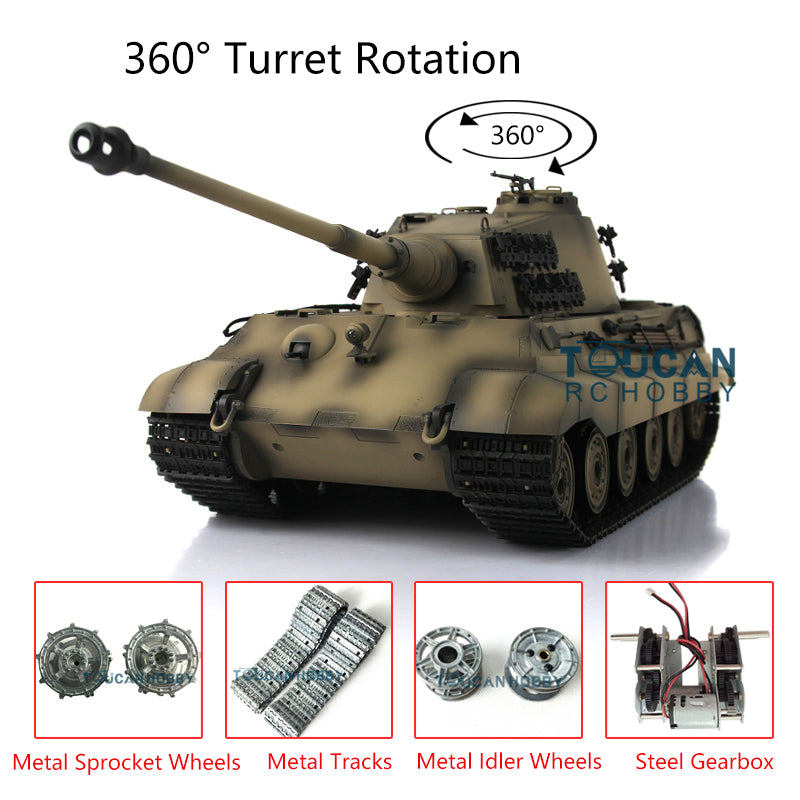 Henglong 1/16 7.0 Radio Control Tank German King Tiger Upgraded 3888A RC Tank W/ 360Degrees Rotating Turret Metal Tracks BB Shooting