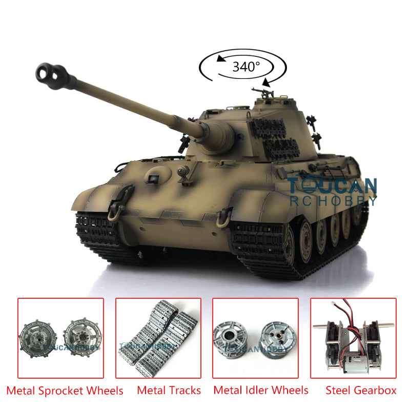 Henglong Remote Control Tank 3888A 1/16 7.0 German King Tiger RTR RC Tank w/ Metal Idler Sproket Wheels Track w/o Barrel Recoil