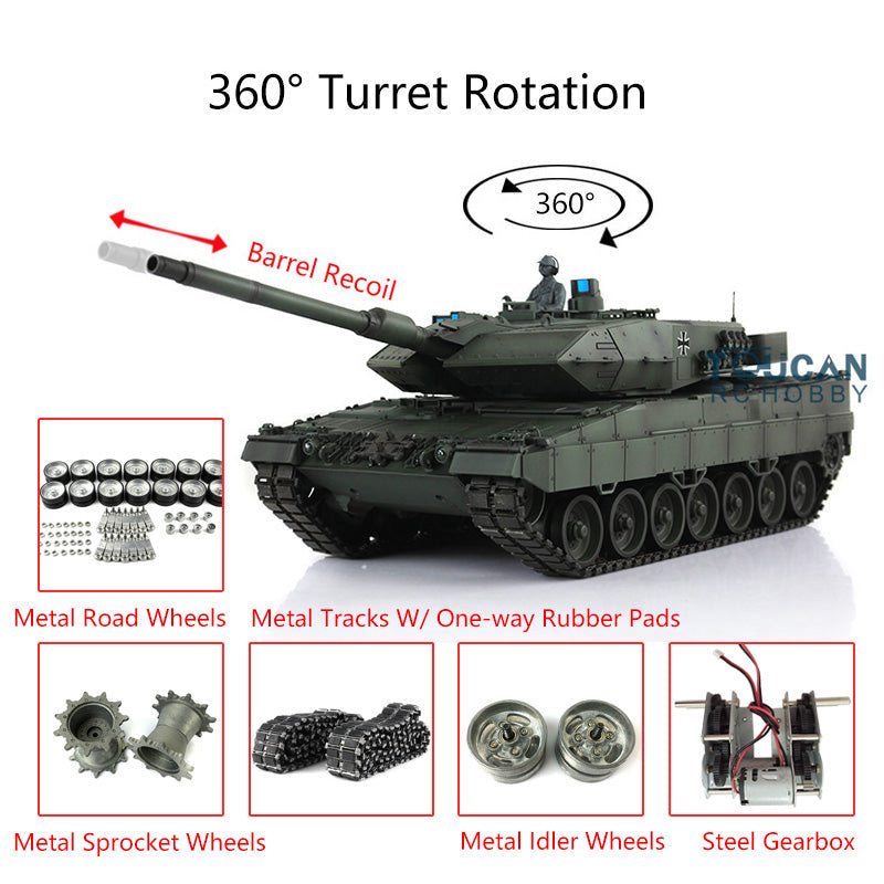 Henglong Military Tank 1/16 TK7.0 Leopard2A6 RC Tank Upgraded 3889 Barrel Recoil 360 Rotating Turret Metal Tracks W/ Rubber Pad