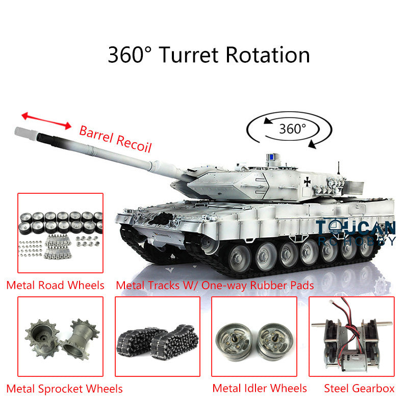 Henglong Military Tank 1/16 TK7.0 Leopard2A6 RC Tank Upgraded 3889 Barrel Recoil 360 Rotating Turret Metal Tracks W/ Rubber Pad
