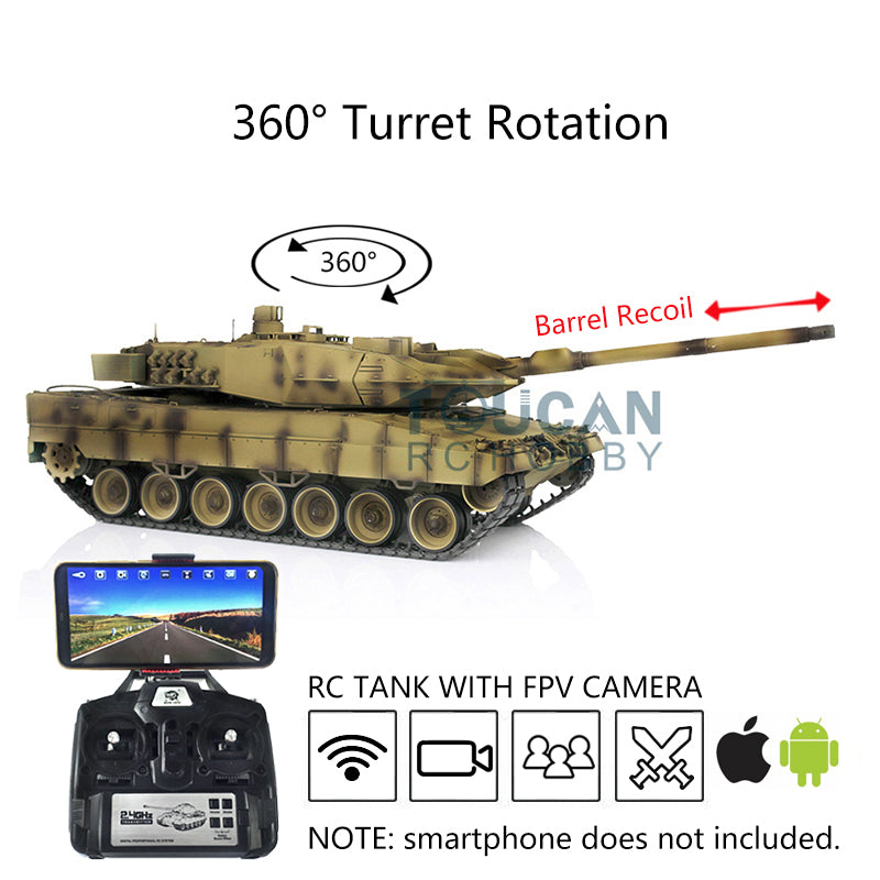 Henglong 1/16 7.0 Version Customized Leopard2A6 RC Tank 3889 w/ Metal Tracks FPV Barrel Recoil BB Shooting 360Degrees Rotating Turret