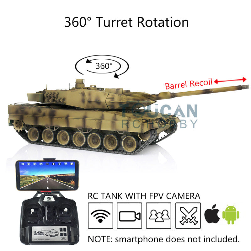 Heng Long 1/16 TK7.0 Generation Leopard2A6 RC Tank 3889 W/ IR Battling Battle FPV System Ready to Run Lights Sounds Smoke