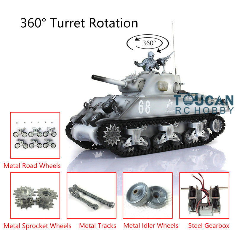 Henglong 1/16 RC Tank Customized TK7.0 M4A3 Sherman Remote Control Tank 3898 w/ 360Degrees Rotating Turret Metal Road Wheel Tracks