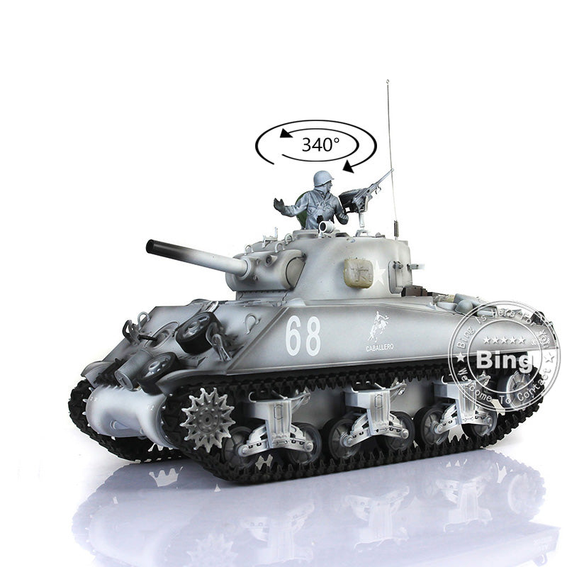2.4G Henglong 1/16 Scale 7.0 Plastic Version M4A3 Sherman RTR RC Tank Model 3898 w/ Short Barrel BB Shooting IR Battling System
