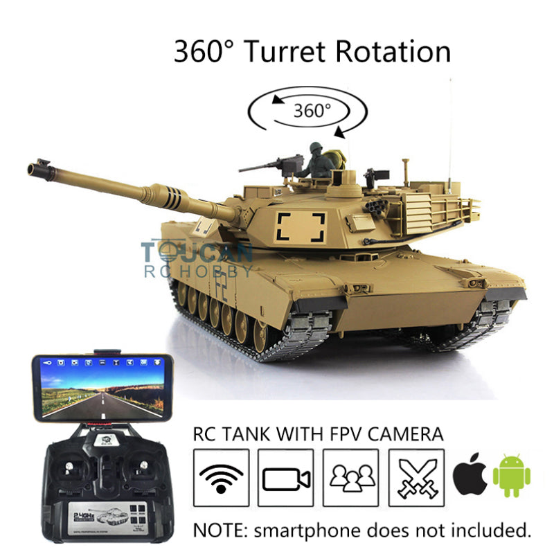 Henglong 1:16 7.0 2.4Ghz Metal Tracks Idlers Sprockets Steel Gearbox M1A2 Abrams RTR RC Tank 3918 360Degrees Turret