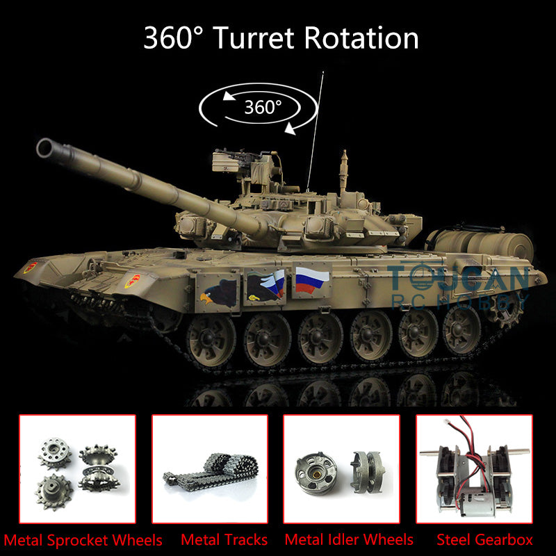 Henglong Russian T90 1/16 7.0 RTR RC Tank Model 3938 W/ 360Degrees Turret BB Shooting Unit IR Smoke Gearbox Radio Controller