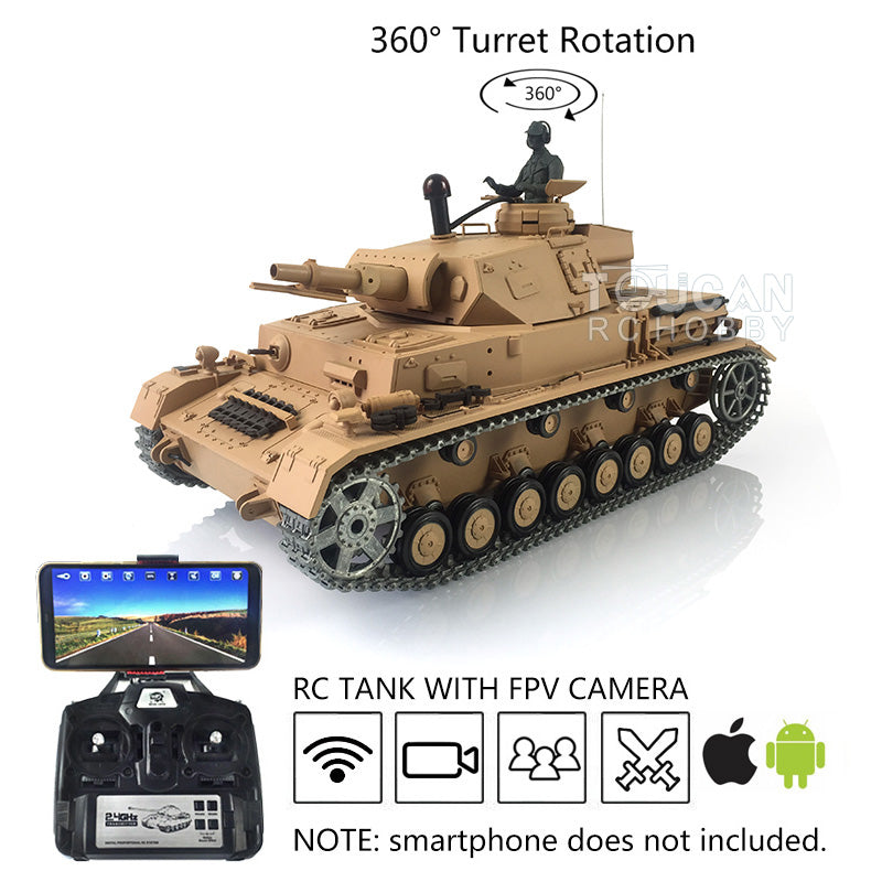 Henglong 1/16 RC Tank 3858 Upgraded Panzer IV F 7.0 RTR Radio Control Tank W/ 360Degrees Rotating Turret FPV Camera Metal Tracks Idler