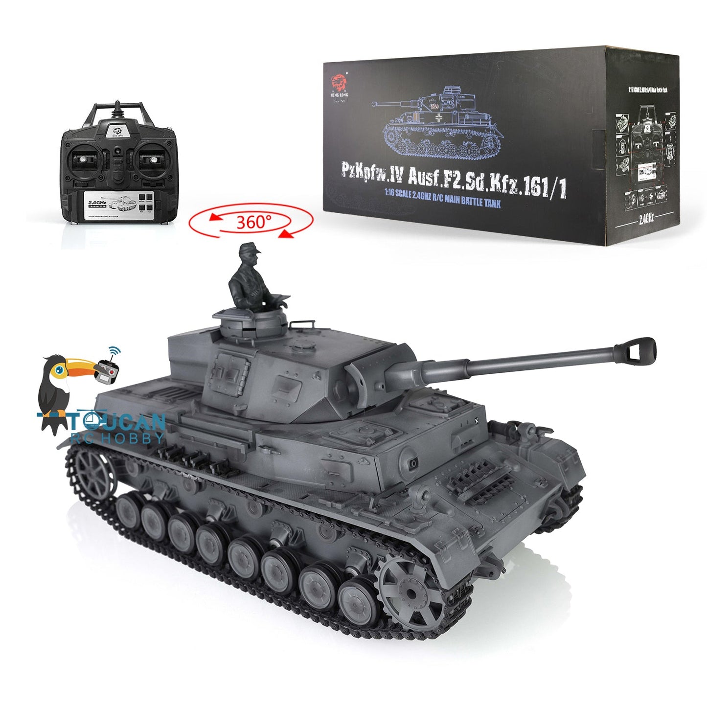 Henglong 1/16 RC Tank 3859 7.0 German Panzer IV F2 Radio Control Tank w/ 360Degrees Rotating Turret Metal Idler Sproket Wheels Smoking