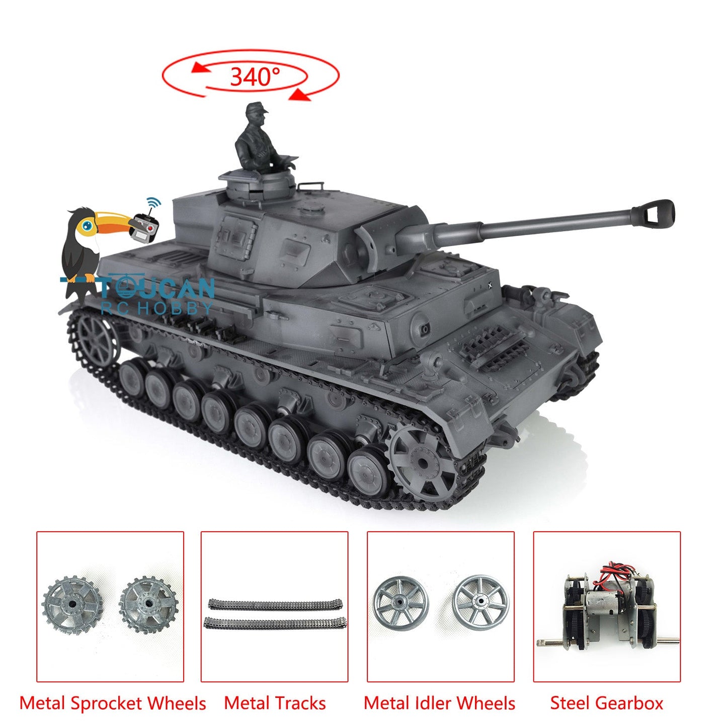Henglong 1/16 7.0 Upgraded German Panzer IV F2 RTR RC Tank 3859 w/ Metal Tracks Idler Sproket Wheels Smoking Gearbox Sound Effect