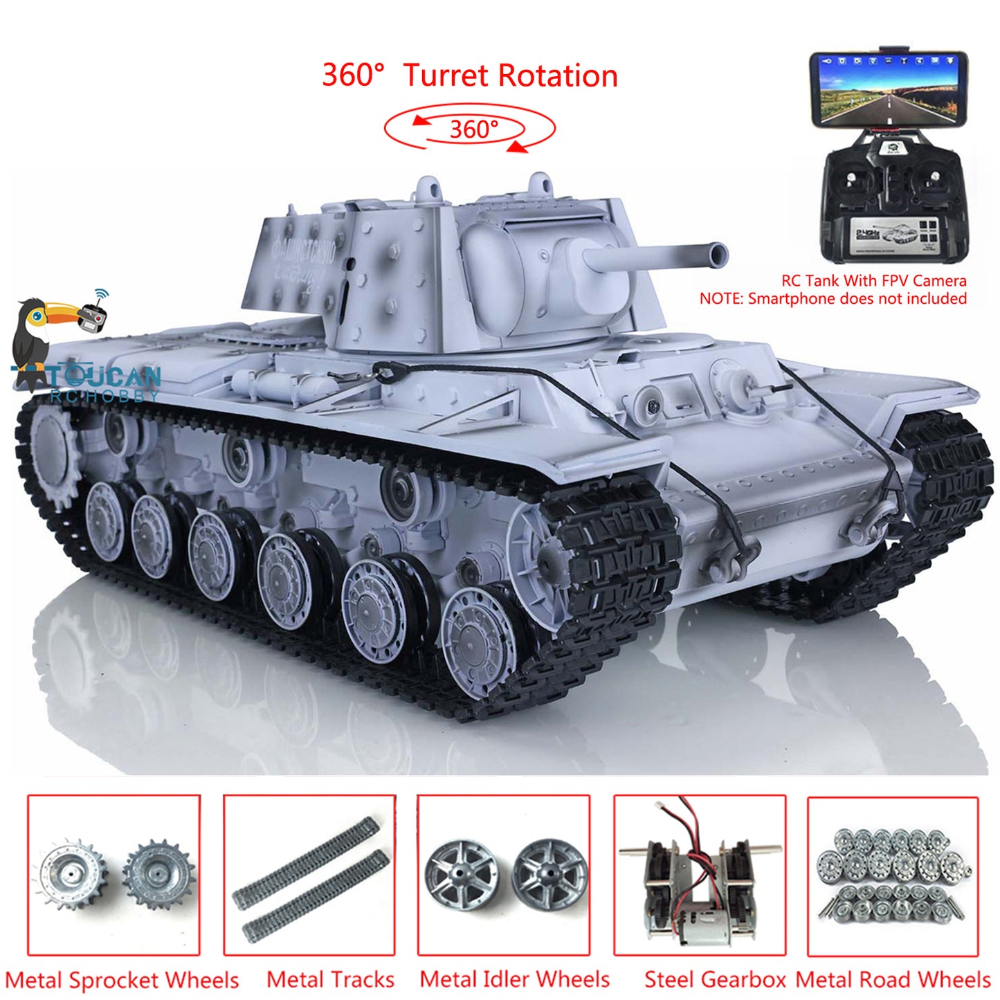 Henglong Radio Control Tank 3878 7.0 Soviet KV-1 BB Shooting Tank w/ FPV Metal Tracks Road Wheels Idler Sproket Wheels 1/16 Scale
