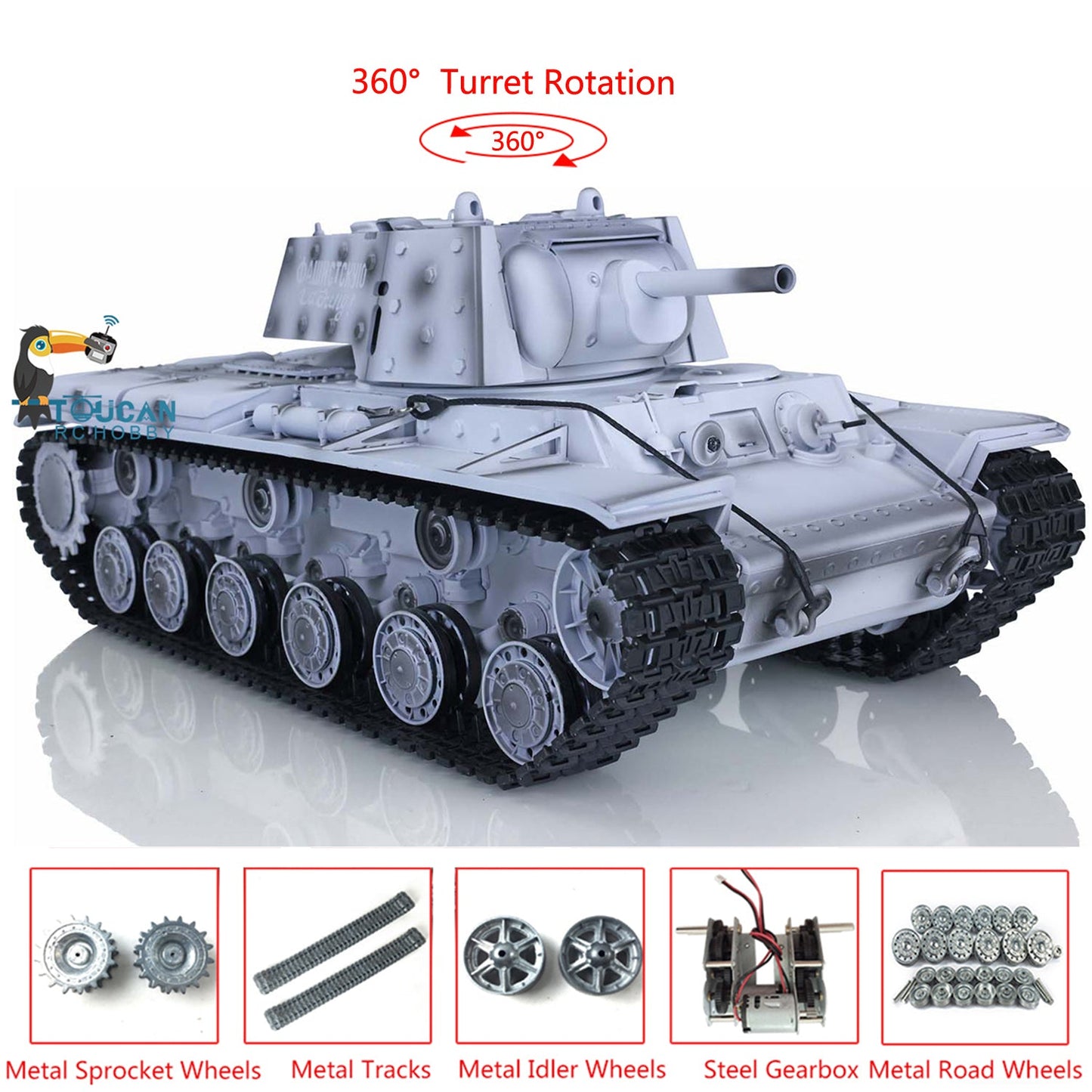 Henglong 1/16 7.0 RC Tank 3878 Customized Soviet KV-1 w/ 360Degrees Rotating Turret Metal Tracks Road Wheels Tracks Idler Sproket Wheel