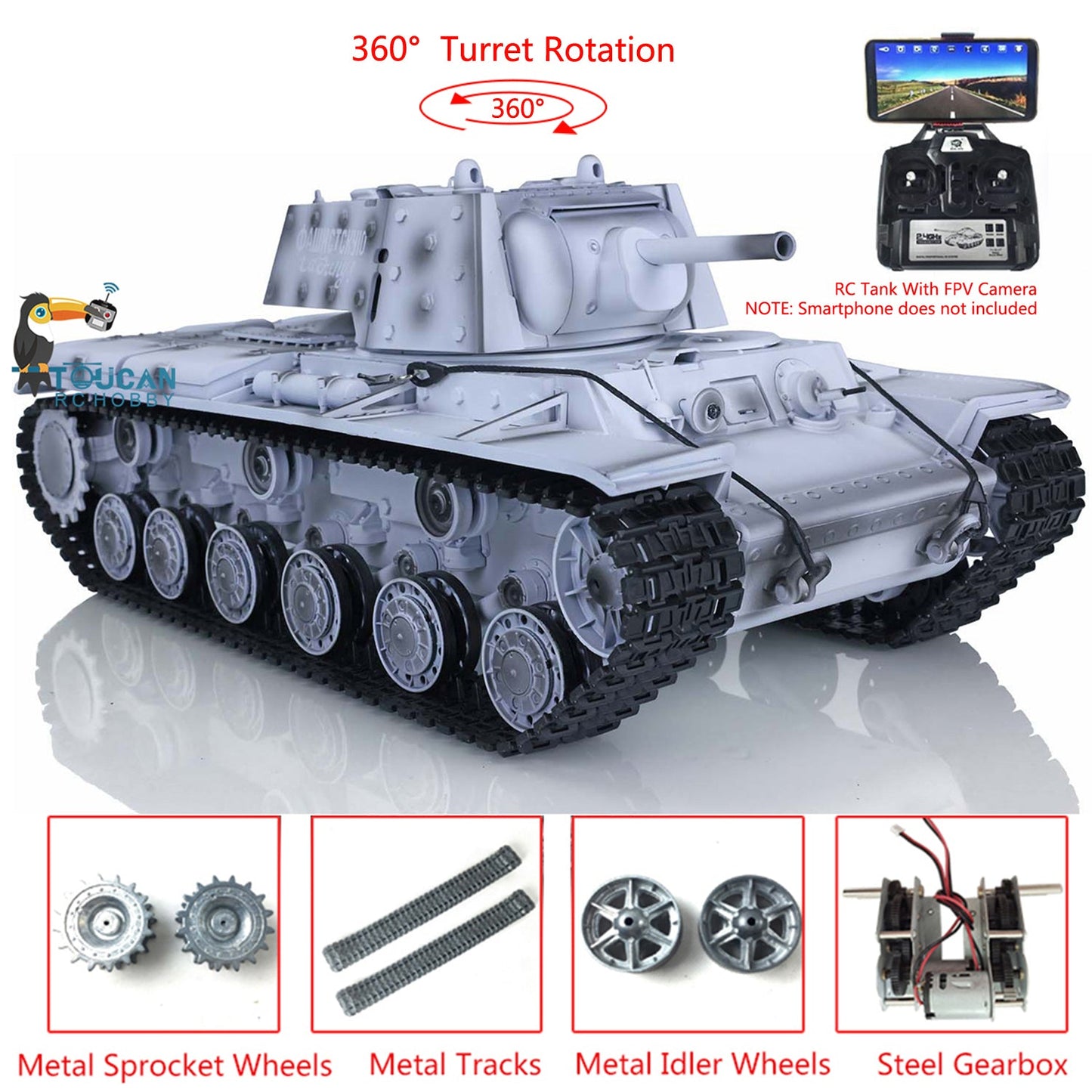 Henglong 1/16 Scale 7.0 3878 Upgraded Remote Control Tank RTR RC Tank w/ FPV Smoking 360Degrees Rotating Turret Metal Idler Sproket
