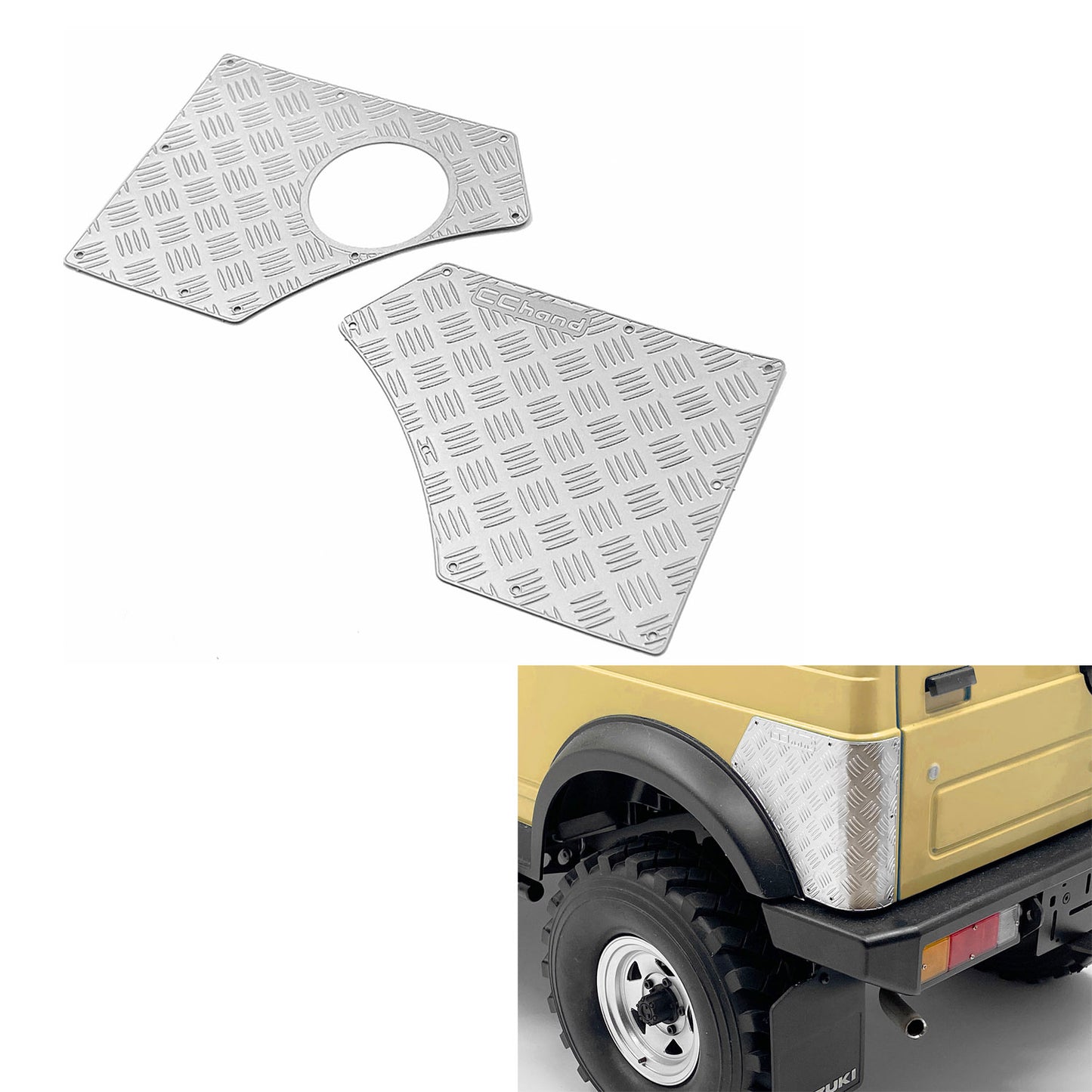 1Pair CC Hand Metal Front Fender Diamond Plate for 1/6 Scale Remote Control Capo Off-Road Vehicles Crawler Car DIY Model